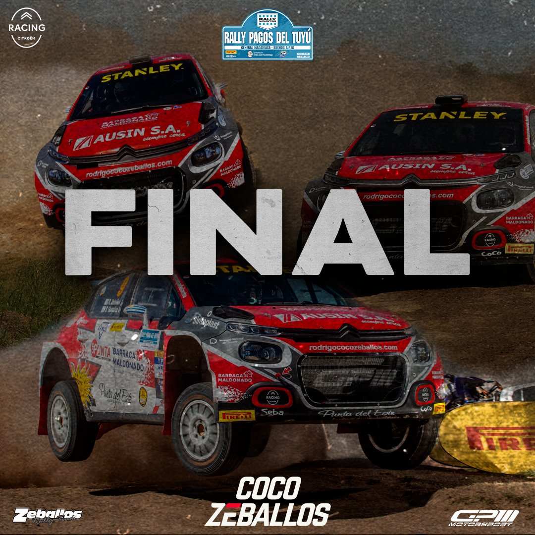 #RallyPagosdelTuyu | FINAL DEL RALLY !!!  Estamos en el final de la primera fecha del <a href="/RallyArgentino/">Rally Argentino</a>

GENERAL RC2
P1 🇦🇷 Pasten
P2 🇦🇷 Díaz
P3 🇦🇷 Villagra 
P4 🇦🇷 Menendez
P5 🇺🇾 Marieyhara 
P6 🇵🇾 Bestard
P7 🇺🇾 Zeballos

#SiemprePaDelante 🇺🇾

#RallyArgentino | <a href="/CitroenRacing/">Citroën Racing</a> |