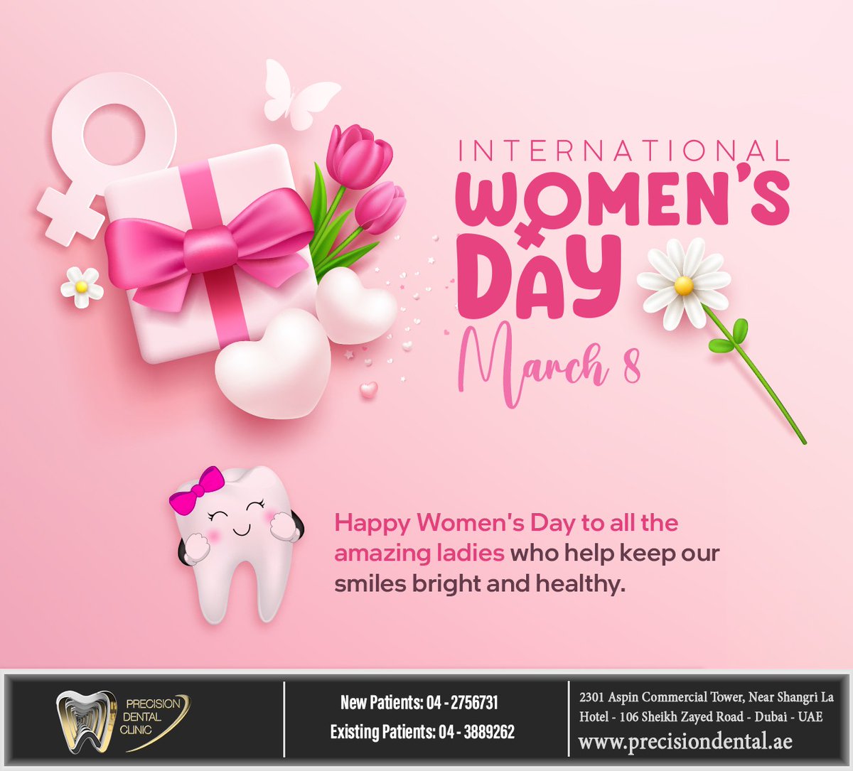 Happy Women`s Day to all the fabulous women in dentistry whose commitment and hard work help keep our smiles healthy. Keep smiling always. #womensday #womenindentistry #precisiondentalclinic #dubai