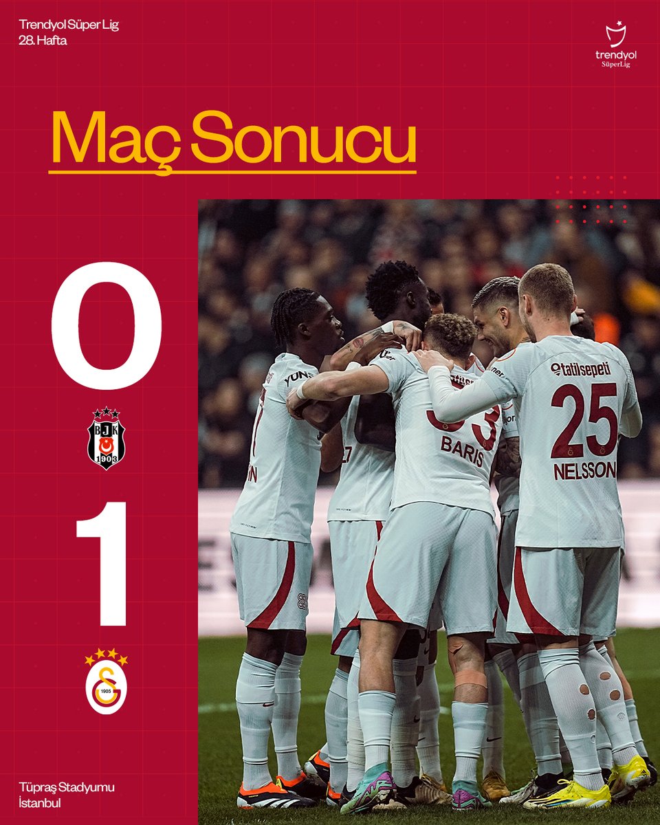 GalatasaraySK's tweet image. Ligin en kritik(!) haftasında deplasmanda Beşiktaş’ı 1-0 yenerek 3 puanın sahibi oluyoruz! 😎💪
#BJKvGS