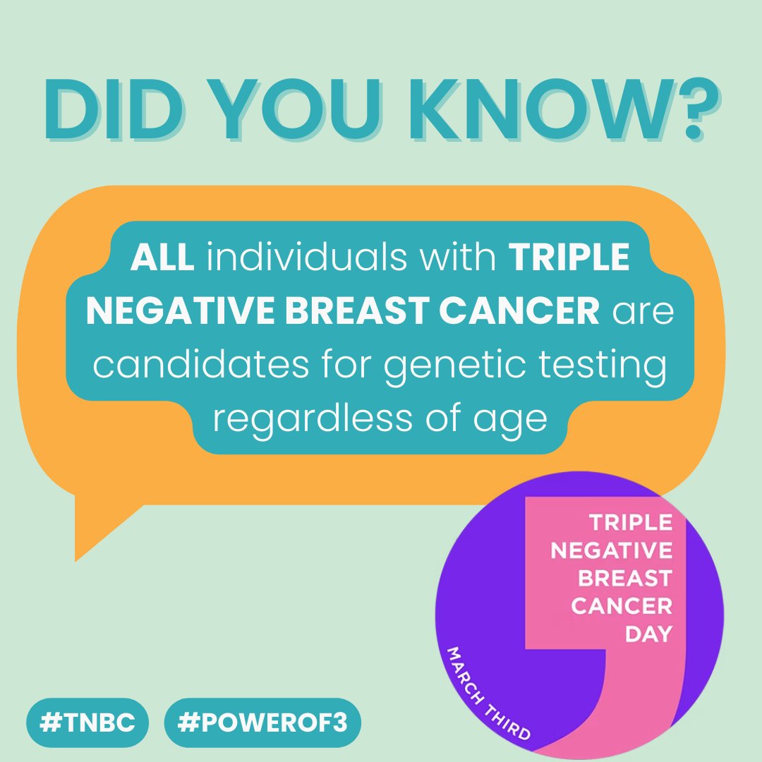 My Gene Counsel (@mygenecounsel) on Twitter photo March 3rd is #TripleNegativeBreastCancerDay! According to the <a href="/TNBCFoundation/">Triple Negative Breast Cancer Foundation</a>, ~every 30 minutes a person is diagnosed with #TNBC in the U.S. ➡️ ALL of these patients should be offered #genetictesting!
#GeneChat #PrecisionMedicine #Oncology March 3rd is #TripleNegativeBreastCancerDay! According to the <a href="/TNBCFoundation/">Triple Negative Breast Cancer Foundation</a>, ~every 30 minutes a person is diagnosed with #TNBC in the U.S. ➡️ ALL of these patients should be offered #genetictesting!
#GeneChat #PrecisionMedicine #Oncology