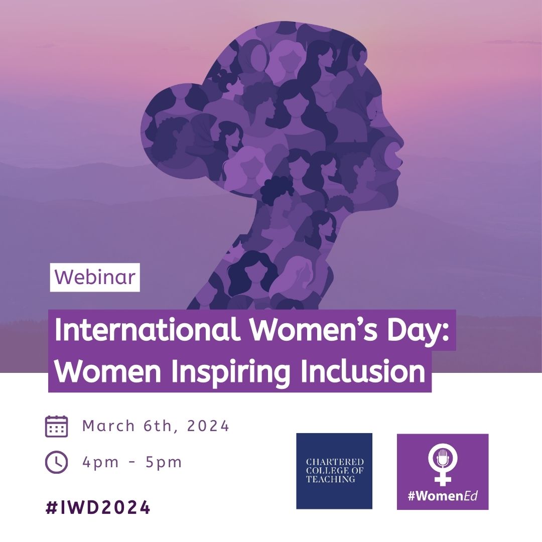 Join us on Wednesday for this joint webinar with <a href="/WomenEd/">WomenEd 10%Braver #DisruptiveWomen</a> as we bring together women who are leaders in the field of education to hear their stories of inclusion, leadership, and equity. ♀️✨

Sign up here:my.chartered.college/event/internat…

#IWD2024 #IWD #WomenEd