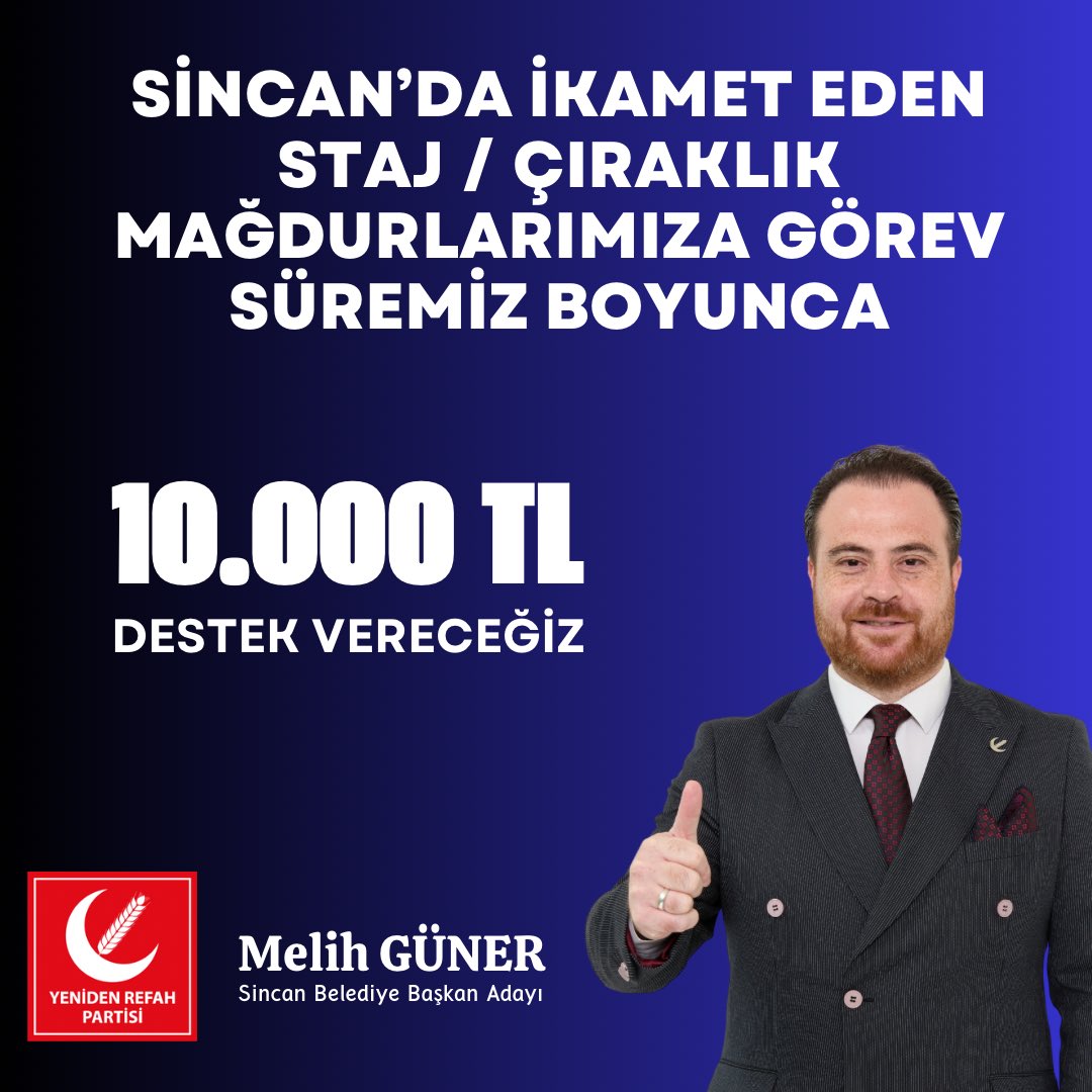 Birileri sırtını dönse de biz her zaman yanınızda olacağız. 

Sincan’da staj ve çıraklık mağdurlarımıza görev süresi boyunca her ay 1 emekli maaşı vererek Ahlaklı Belediyeciliği göstereceğiz.