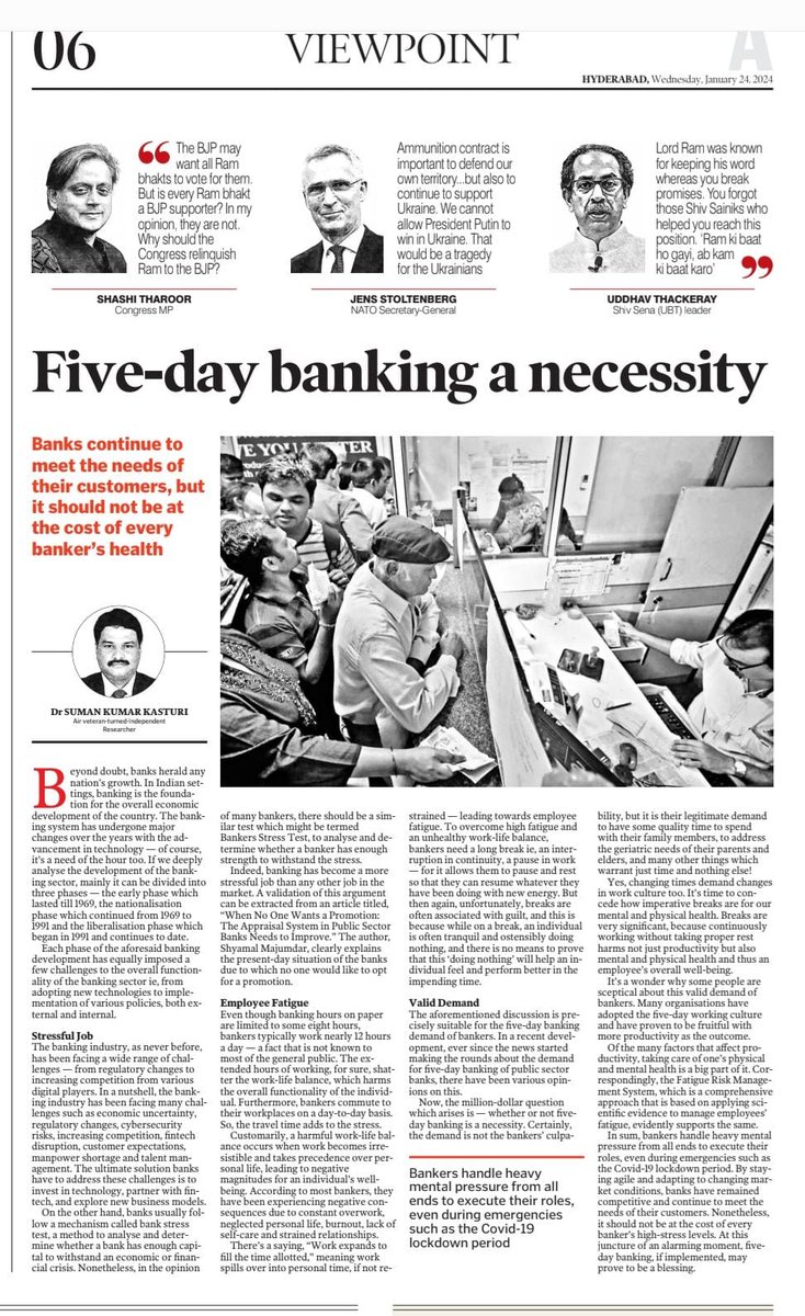 @nilesh_pawar15 Indian public sector banks have been instrumental in implementing government schemes, leading the nation's digitalization efforts and extending benefits to grassroots communities. Now, employees rightfully demand #5DaysBanking for a healthier work-life balance and stress-free…