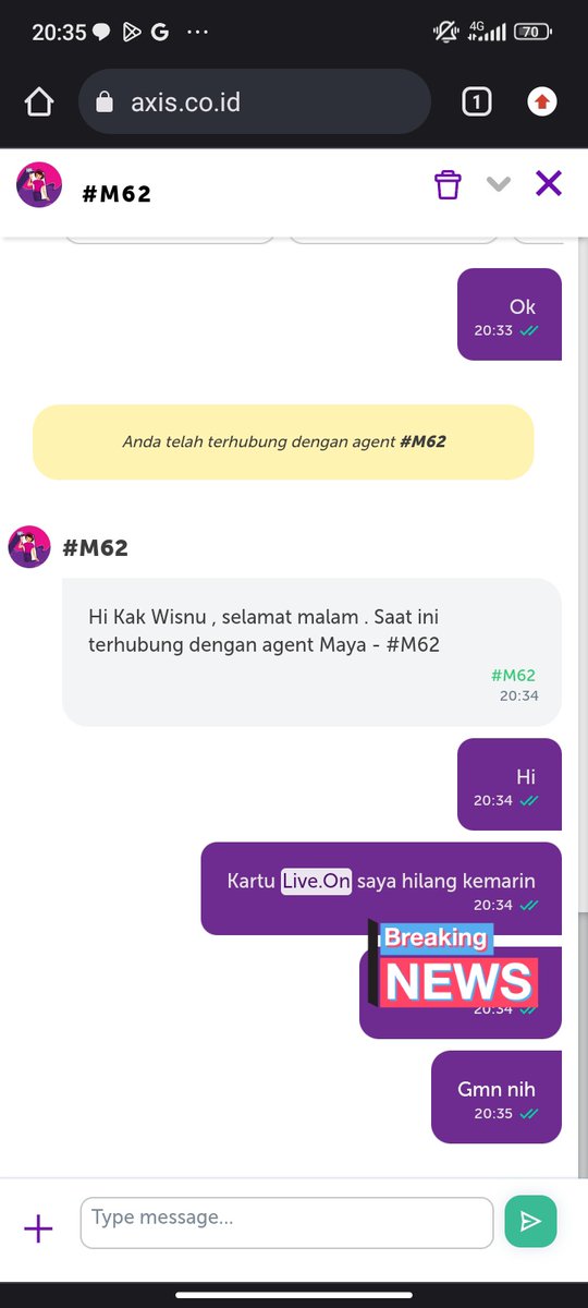bangthoma's tweet photo. @ask_AXIS @AXISgsm Nih si kak maya #M62 nyapa jam 20:34 tapi di jam 20:40 gak di bales... Aku di goshting!!! 

@AXISgsm @ask_AXIS @myXL @XLAxiata_Tbk https://t.co/xrsfkhHuc5