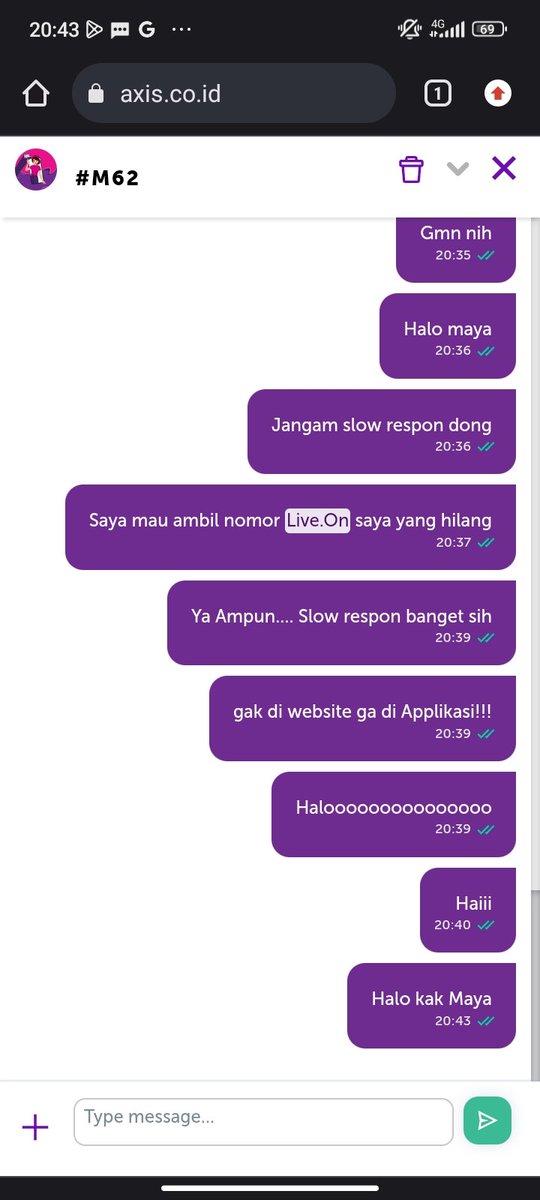 bangthoma's tweet photo. @ask_AXIS @AXISgsm Nih si kak maya #M62 nyapa jam 20:34 tapi di jam 20:40 gak di bales... Aku di goshting!!! 

@AXISgsm @ask_AXIS @myXL @XLAxiata_Tbk https://t.co/xrsfkhHuc5