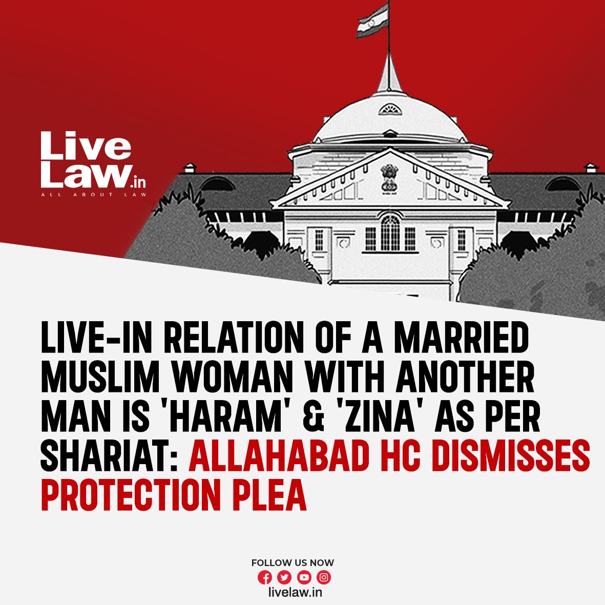 The Allahabad High Court dismisses a married Muslim woman's protection plea who was in a live-in relationship with a Hindu man

#HighCourt 
#LiveInRelationship
#Shariah 
#marriage 

Picture courtesy - @LiveLawIndia