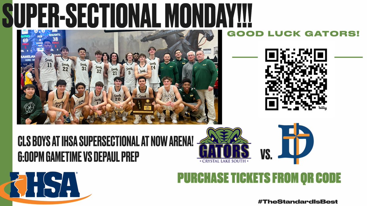 CLSathletics (@clsouthathletic) on Twitter photo Reminder to all Gator Fans! Boys basketball super-sectional at NOW arena  in Hoffman Estates tomorrow at 6pm!   Purchase tickets from QR code or link below!
ticketmaster.com/event/04006057… Reminder to all Gator Fans! Boys basketball super-sectional at NOW arena  in Hoffman Estates tomorrow at 6pm!   Purchase tickets from QR code or link below!
ticketmaster.com/event/04006057…