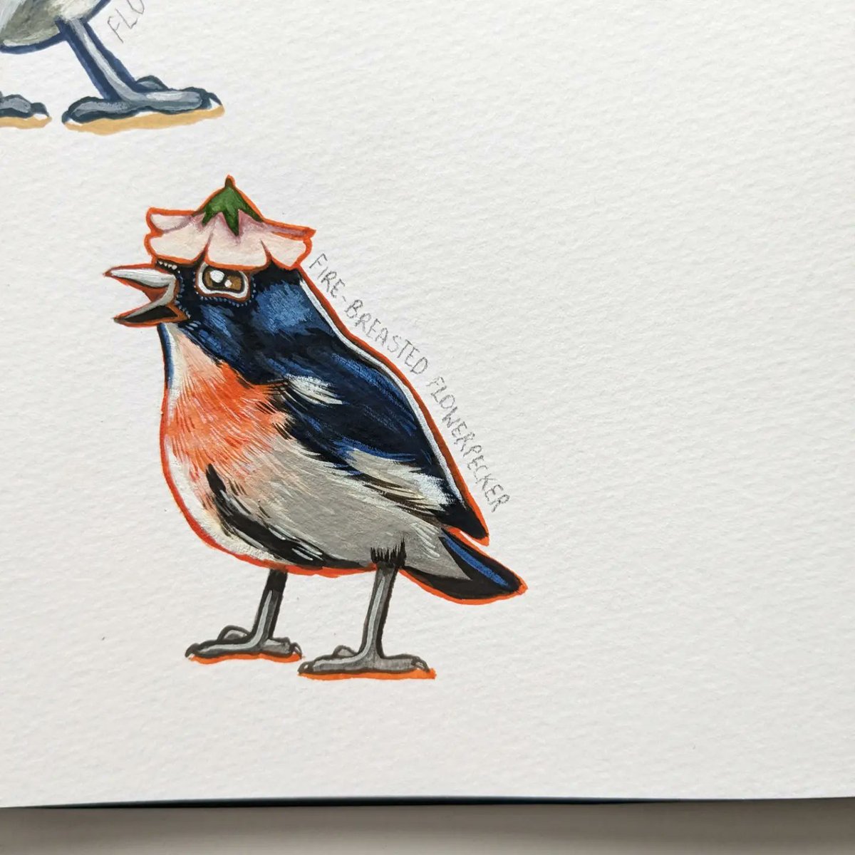 Day 3: Fire-breasted Flowerpecker in a little flower hat. Tiny little guys, pretty sure I have the blossom-to-bird proportions right here. 🌺
