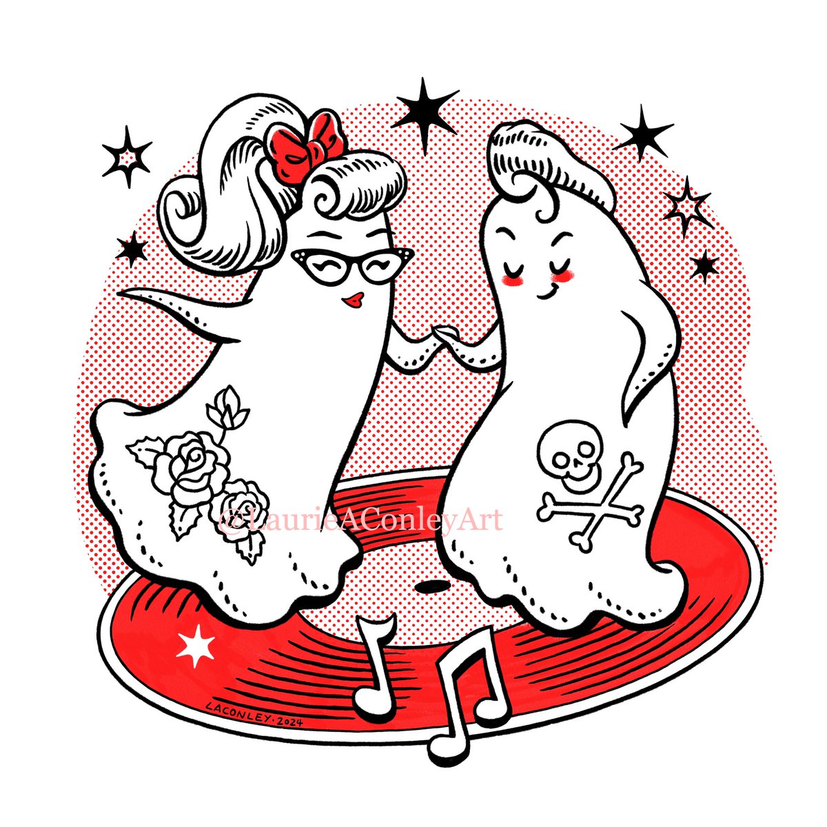 Last night I watched a documentary called “It’s A Rockabilly World”. Fun show! It inspired these rockabilly ghosts. I hope you like them. 🎸👻🔥