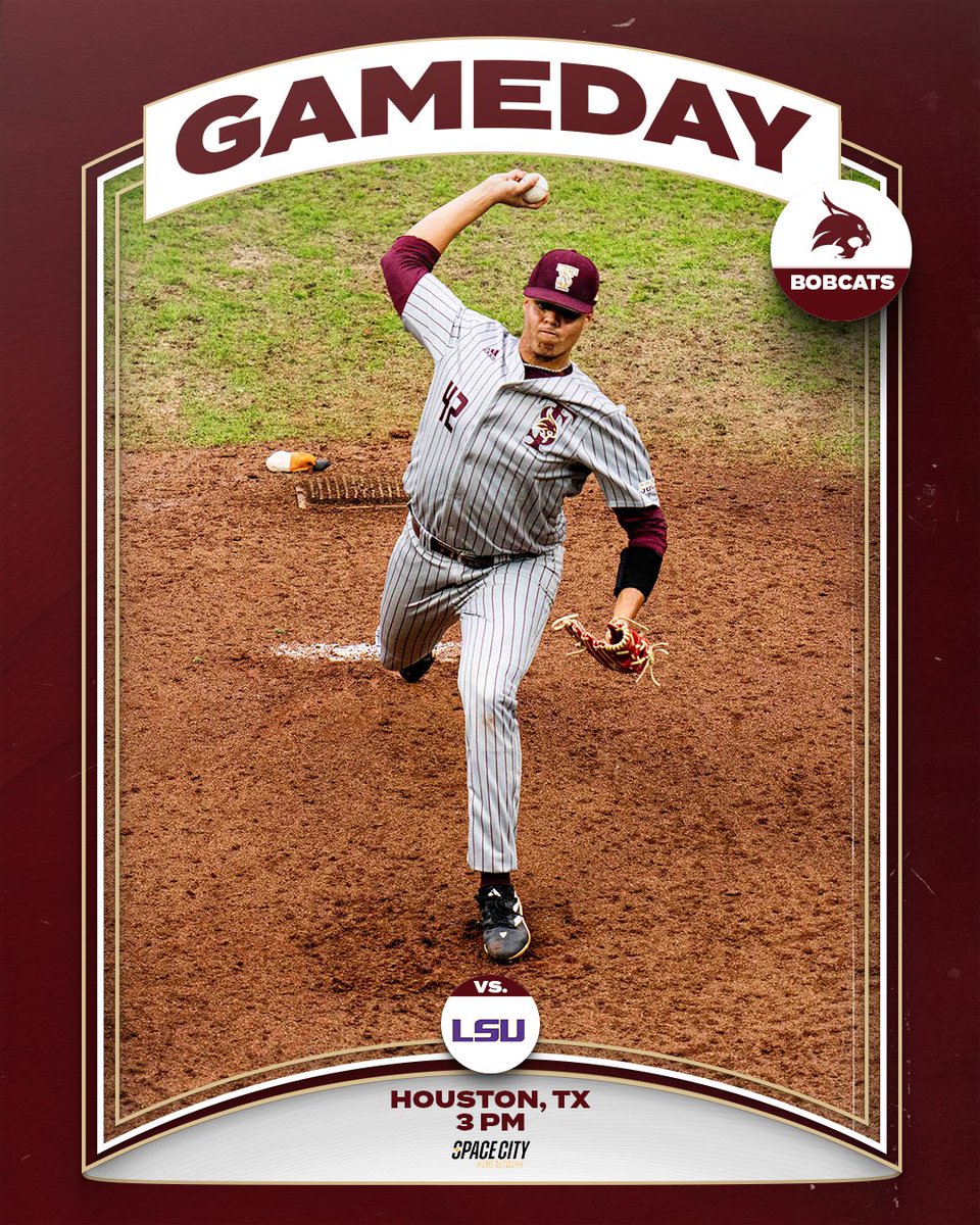 TxStateBaseball's tweet photo. Defending national champions on tap

🆚: #3 LSU
📍: Houston, Texas
🏟: Minute Maid Park
🕐: 3 pm
💻: @astros
📻: KTSW (https://t.co/fftzSre0qf)
📊: https://t.co/WvyfPK03PY

#EatEmUp #SlamMarcos https://t.co/VntvLE0HJ9