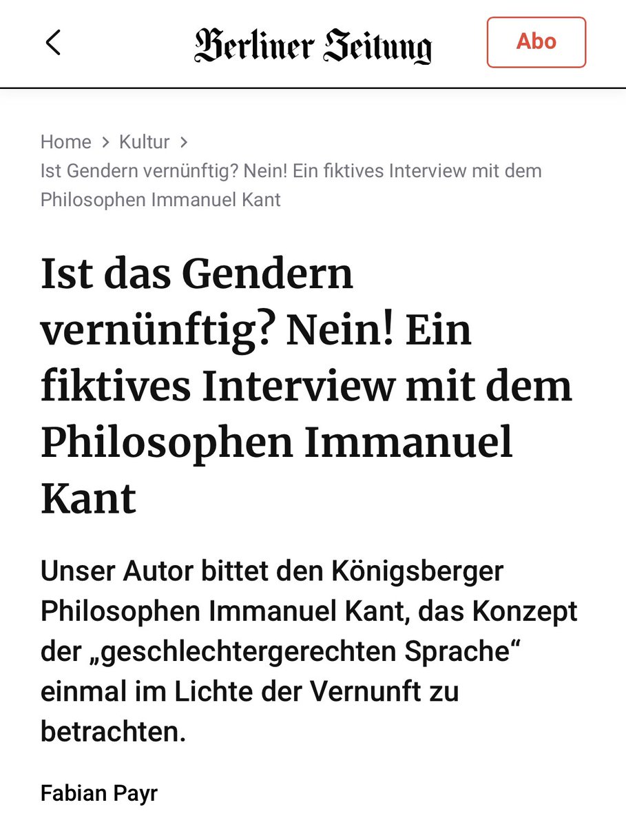 Diese Zeitung lässt sich von einem Musiker ein Interview erfinden, das Kant - ohne wirkliches Interesse für seine Philosophie - wie ein abgehalftertes Mitglied des sogenannten „Netzwerks Wissenschaftsfreiheit“ klingen lässt.