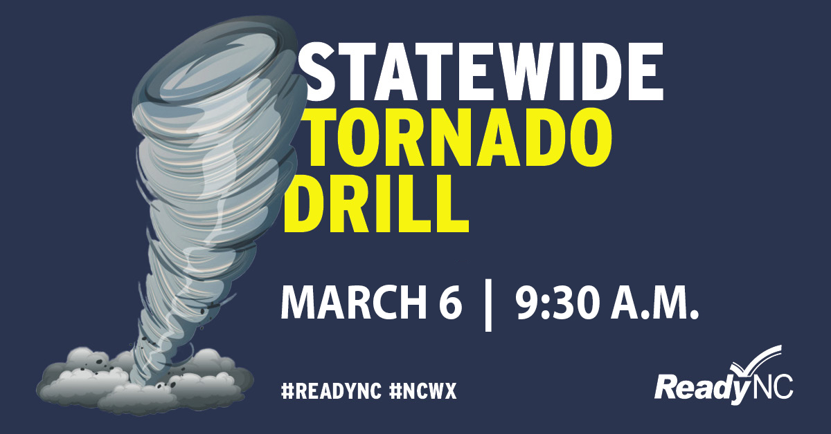 NCEmergency's tweet photo. Severe Weather Preparedness Week is here! Follow along all week for #ncwx safety tips. And don’t forget, Wed. March 6 is a Statewide Tornado Drill. Are you #ReadyNC? https://t.co/kHH1DfsSgZ
