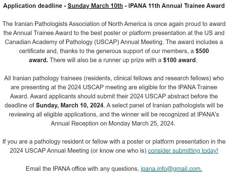 One week left to apply for for the 11th Annual IPANA Trainee Award! 🔬 

Announcement and application link below:  form.jotform.com/240207495863158