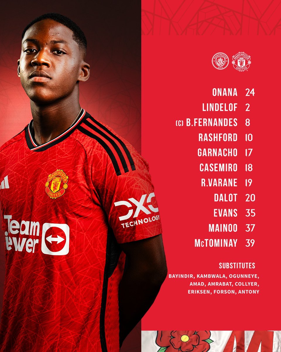 Manchester City vs Manchester United starting line-ups.

Get up to the minute updates and stats  ➡️ app.sofascore.com/nixz/CarolRadu…
