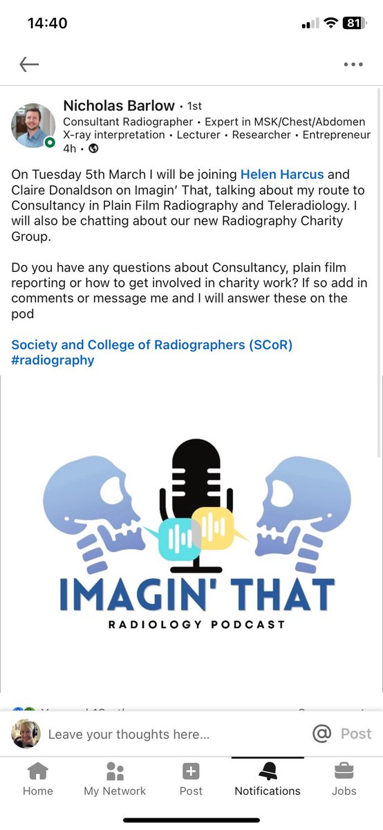 Imagin'That_Podcast (@imaginthat_pod) on Twitter photo We are podding with <a href="/NicholasBarlow1/">Nick Barlow</a> this week. Nick is a consultant reporting radiography with his own company- any questions, comment below 👇🏻 We are podding with <a href="/NicholasBarlow1/">Nick Barlow</a> this week. Nick is a consultant reporting radiography with his own company- any questions, comment below 👇🏻