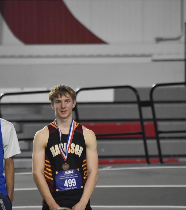 HCHS_KY's tweet photo. Congrats HCHS Track and Field!  Tanner Tumey Class 2A State Champ in 60 M Hurdles. Madison Hunt two 7th place finishes. Ollie Sager medaled in 3 events!  Another great day for HCHS!  #WeAreHarrison https://t.co/aILZafHF4j
