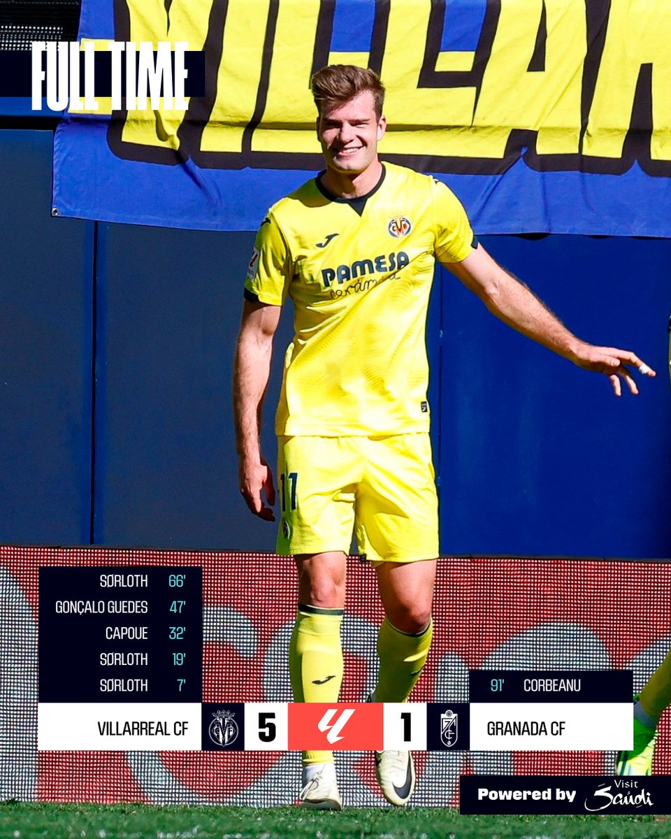 FT: #VillarrealGranada 5-1

⭐️ Five-star performance as @Asorloth shines!

#LALIGAEASPORTS | #ResultsByVisitSaudi