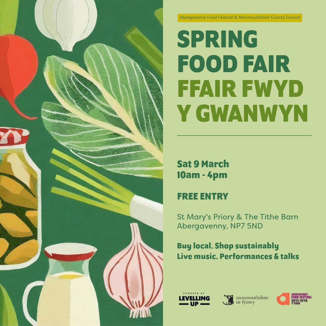 SATURDAY 9 MARCH. 
A brand new SPRING FOOD FAIR is coming to Abergavenny and we'd love to see you there! 
#SpringFoodFair #AbergavennyFoodFestival
@FoodSirFynwy @afoodfestival