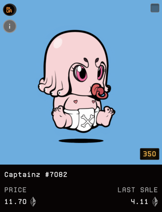 With $MEME at $0.05, the value of the token locked in Captainz is up big.

Total $MEME in NFTs

🥔 Potatoz: 3.3 ETH 
👲 Human Captainz: 10 ETH  
🐙/🦈 Krakens/Sharks 19 ETH 
🦍/🦖 Kongs/Kaijus 39.9 ETH
👽 Aliens 99 ETH
🏀 MVPs 119.6 ETH

Most NFTs trade at a 40-50% discount to