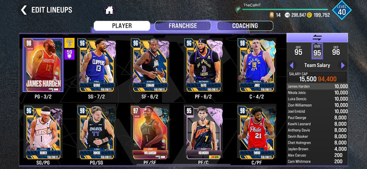 GallaAndrew's tweet photo. @xJC2Kx 300k MT. I do not entirely know if I should put Luka as a SG. Luka and Embiid is sellable. Open for any suggestions! https://t.co/xM572f9sw8