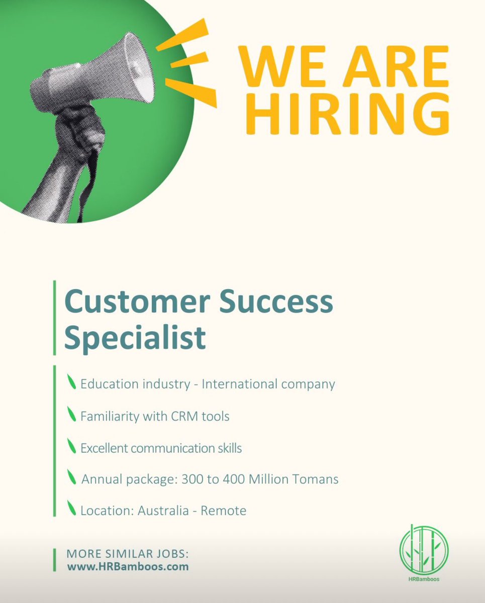 We are hiring for a "Customer Success Specialist" role!

❗ This is a remote position in an international company ❗

⬇️ For more details and apply: ⬇️
lnkd.in/dakYwiEY

#hrbamboos #hiring #joboffer #HR #ريتويت #job #استخدام