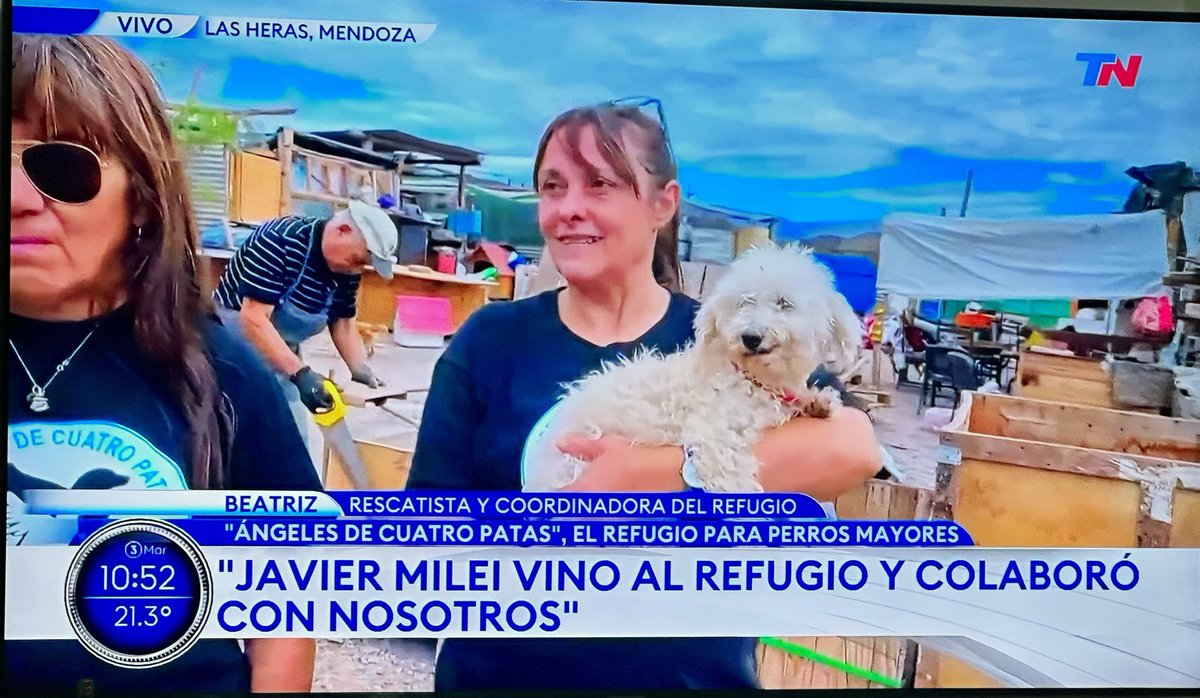 El Presidente colaboró en un refugio para perros mayores en Mendoza.