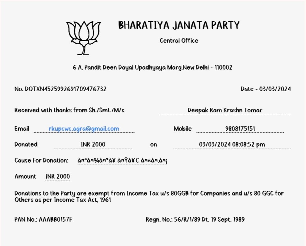 tomarramrss's tweet image. #FirEkBaarModiSarkar 
@narendramodi 
I donated to the BJP - the party of aspirations of all Indians. I contributed towards strengthening a party of New India builders under PM Modi. You can do it too! Use my Code 3J56J7-F 

 null
via Namo App