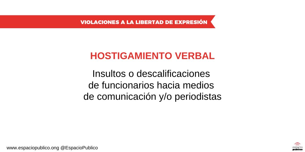 espaciopublico's tweet photo. El hostigamiento verbal es un tipo de violación a la #LibertadDeExpresión, y sucede cuando funcionarios emiten insultos y descalificaciones a trabajadores de la prensa o medios de comunicación | #3mat https://t.co/v8VKVMm5Bb