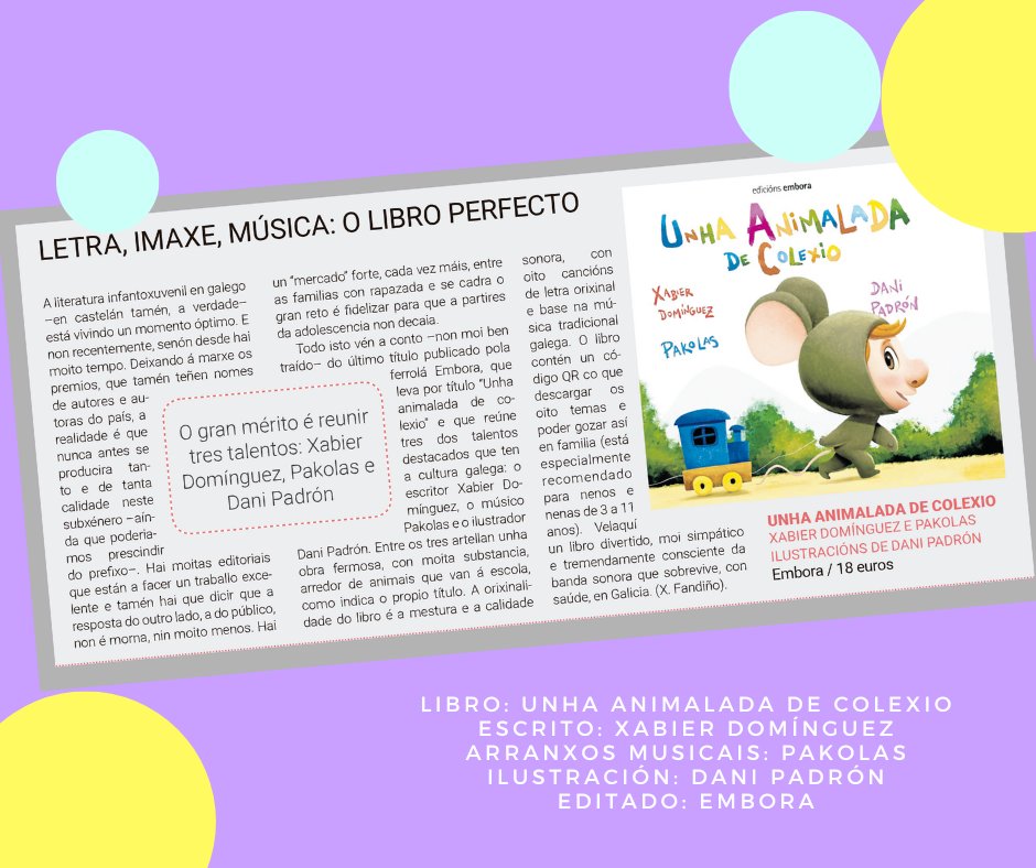 Hoxe espertamos con esta reseña tan xenial de 'Unha animalada de colexio' nos xornais: El Ideal Gallego; Diario de Ferrol; Diario de Arousa e Diario de Bergantiños. Gozade neste día chuvioso ao ritmo da nosa música!