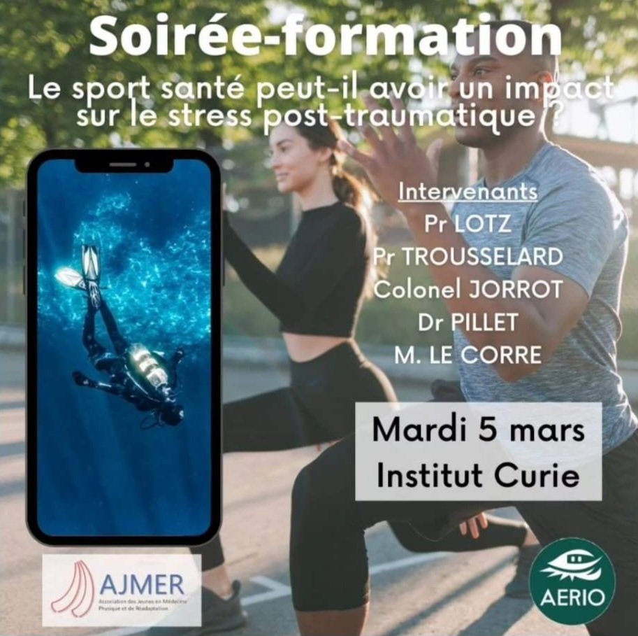 Soirée de formation originale ce mardi: 
Impact du sport dans la prise en charge après un traumatisme
-&gt; illustration par ce qui se fait dans l'armée
-&gt; quelle translation dans nos prises en charge en cancérologie ?

Infos: facebook.com/share/inLHb6DQ…