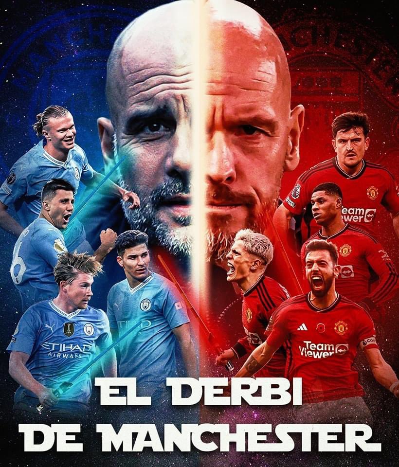 MarcPerez1_'s tweet photo. 🌆 Solo 8 ciudades en el mundo tienen a dos clubes campeones del mundo. Manchester es una de ellas.

🔝 Y hoy, City y United se vuelven a disputar de qué color se tiñe todo.

🍿 Partidazo de domingo para disfrutar y deleitar de buen fútbol. https://t.co/0YP5EmIPoN