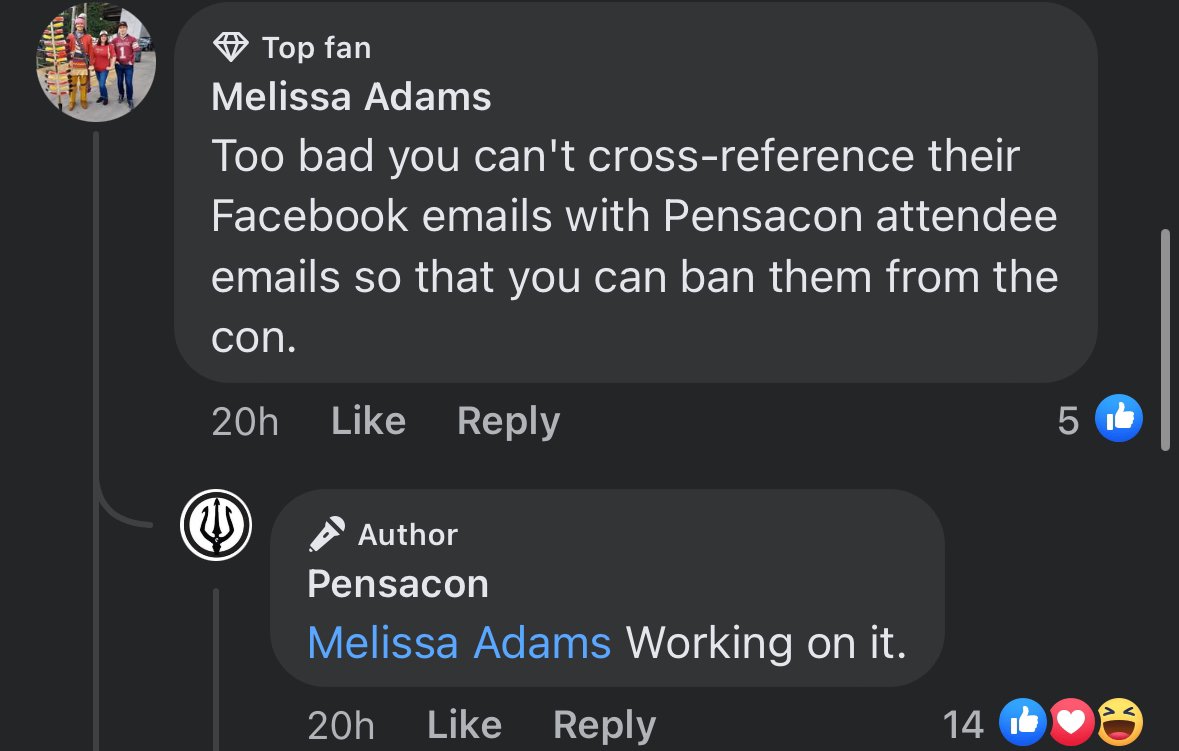 Pensacon now ACTIVELY admitting trying to ban the individual trying inform them that there is AI art being used in their con.