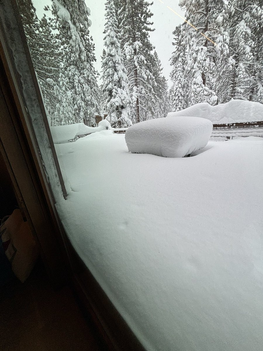 FOUR feet of new snow at lake level in Tahoe this morning..... and it's still going to keep snowing through tomorrow