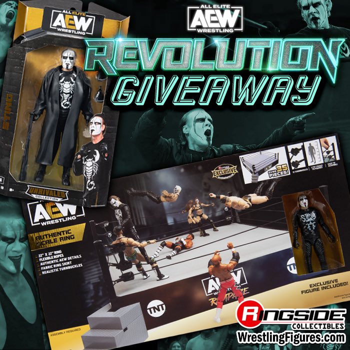 🦂 AEW REVOLUTION GIVEAWAY 🦂 Enter our #AEW Revolution Giveaway Contest for your chance to win an AEW Unrivaled 13 Sting and a Ringside Exclusive AEW Rampage Authentic Scale Ring w/ Sting Figure! To enter: - Must be following @ringsidec - Like & Repost THIS post - Post a