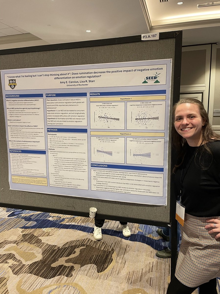 Amy Carolus (@amycarolus) on Twitter photo Come see my poster today on emotion differentiation, rumination, and regulation in adolescence! <a href="/UR_IDEA_Lab/">Rochester IDEA Lab</a> #AffectScience2024 Come see my poster today on emotion differentiation, rumination, and regulation in adolescence! <a href="/UR_IDEA_Lab/">Rochester IDEA Lab</a> #AffectScience2024