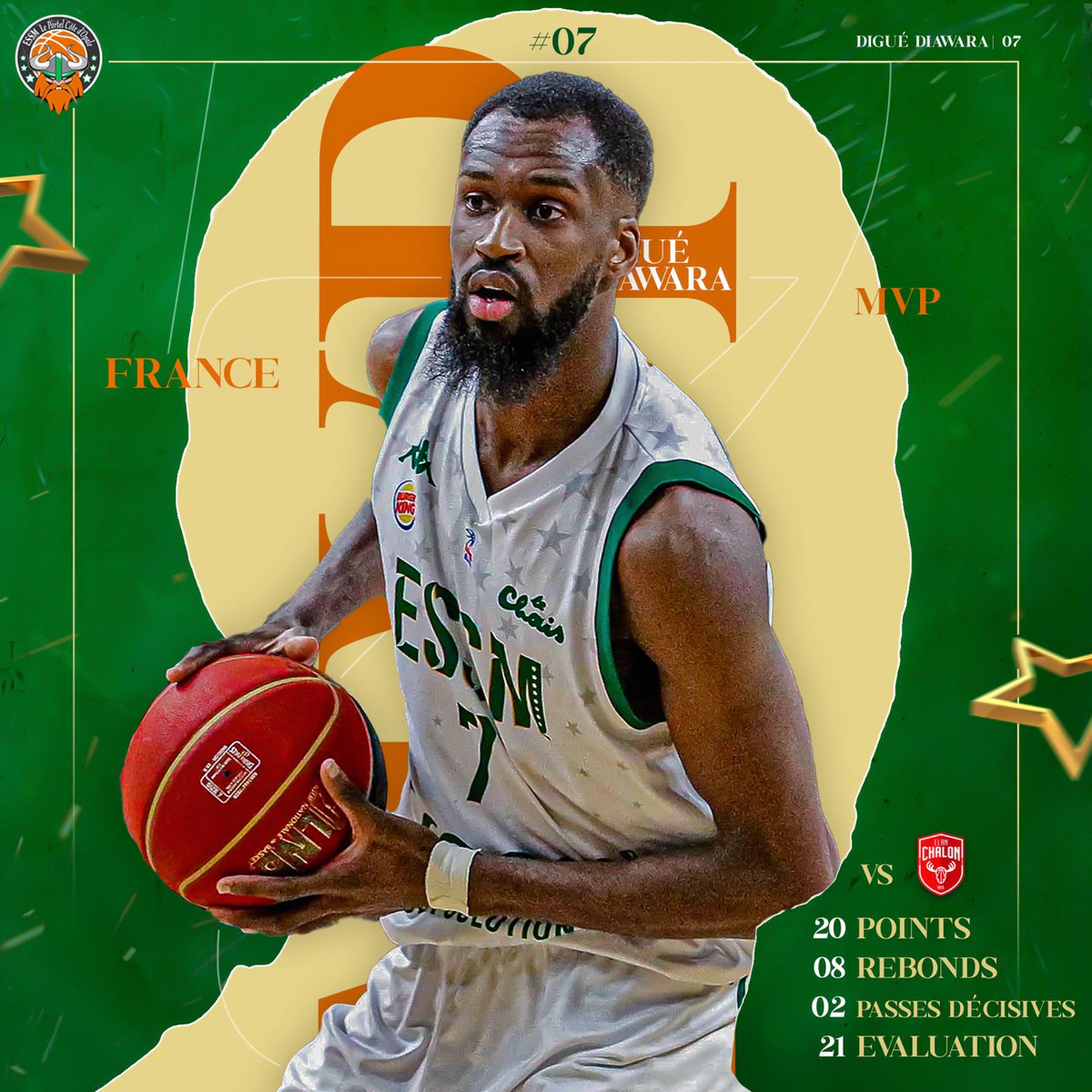📢  𝑴𝑽𝑷 𝑴𝑽𝑷 𝑴𝑽𝑷 🏅

𝐴𝑛𝑜𝑡ℎ𝑒𝑟 𝑜𝑛𝑒 pour Digué Diawara qui est élu pour la quatrième fois de la saison homme du match 🤩

Dans la précieuse victoire face à l'Elan Chalon, le volatile ailier stelliste a compilé 20 points, 9 rebonds &amp; 2 passes pour 21 d'évaluation 🥵