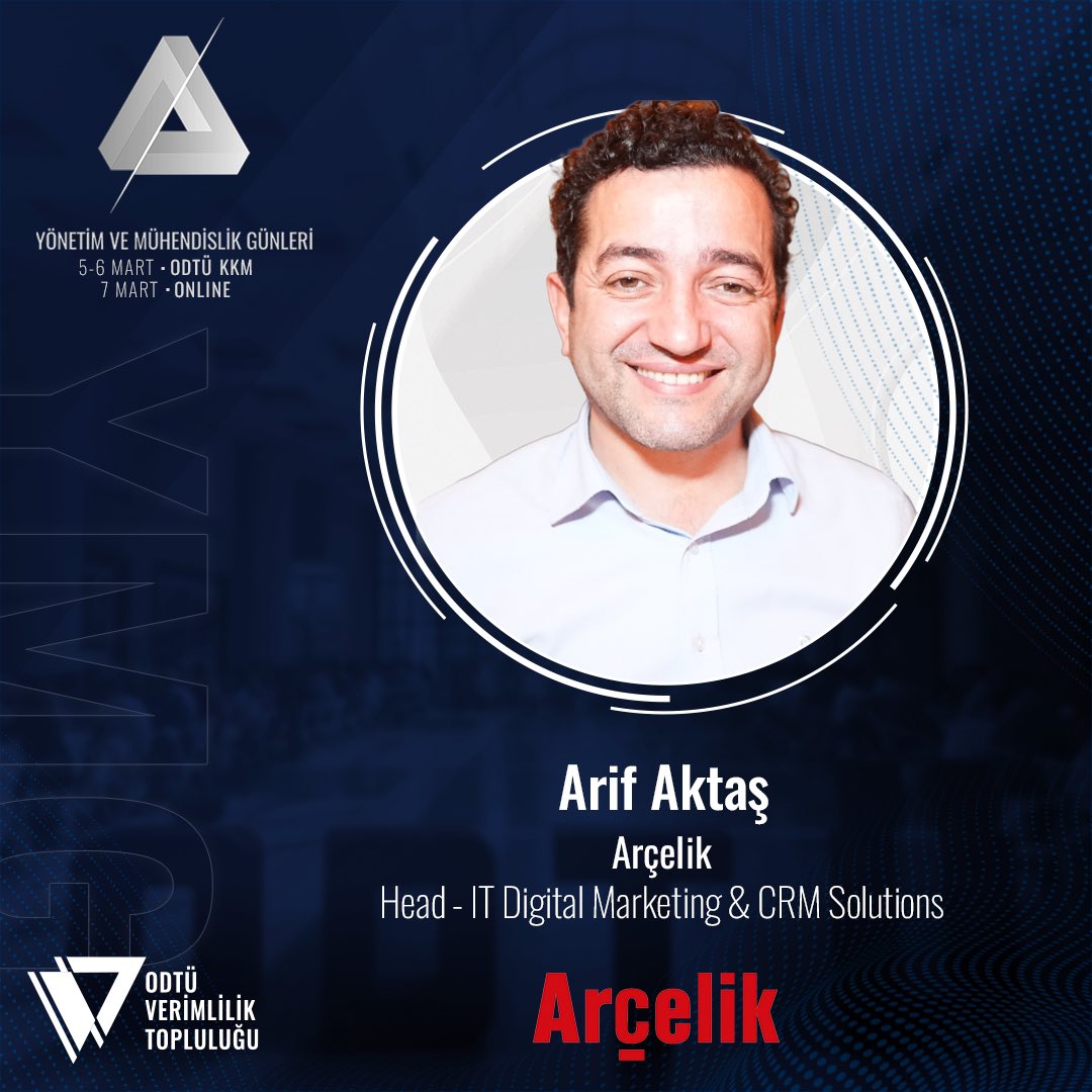 Arçelik'ten Head of IT Special Projects/Business Applications Murat Gökalp, Head of Process Digitalisation Irmak Şişmanoğlu ve Head of IT Digital Marketing &amp; CRM Solutions Arif Aktaş; 6 Mart'ta 24.Yönetim ve Mühendislik Günleri'nde! Detaylı bilgi ve kayıt için link bio'da!
#YMG24