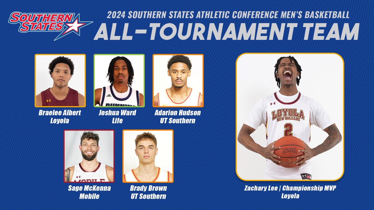 The SSAC announced the 2024 SSAC Men's Basketball All-Tournament Team and Championship MVP. Details | bit.ly/3InigPG