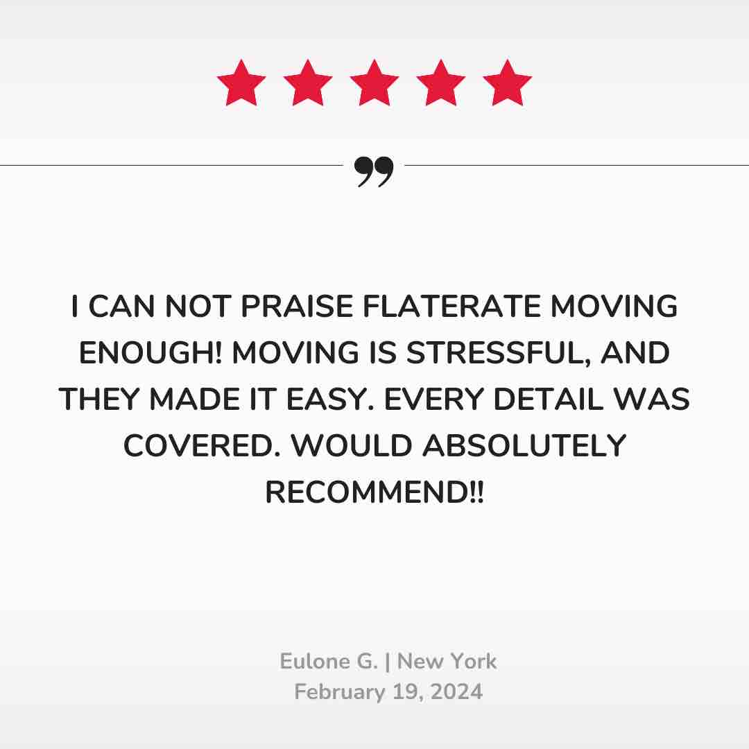“I can not praise FlateRate Moving enough! Moving is stressful, and they made it easy. Every detail was covered. Would absolutely recommend!! -Eulong G.

#customertestimonial #flatratemoving #customersatisfaction #allinclusivemovingservices