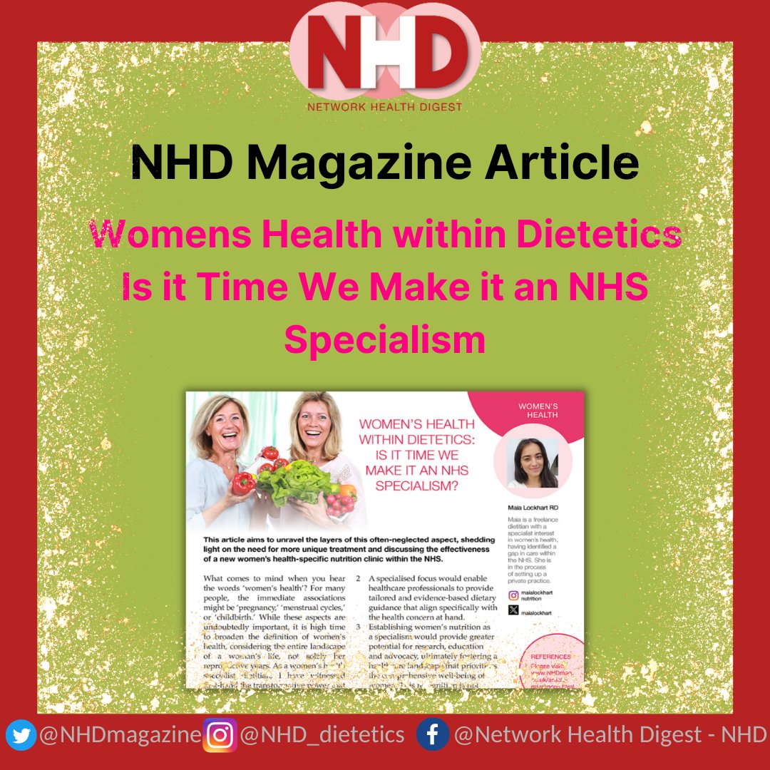 💡Women’s Health within Dietetics: Is it Time we make it an NHS Specialism? 💡⁠
⁠
Check out NHD Article – Women’s Health within Dietetics: Is it Time we make it an NHS Specialism? by Maia Lockhart, RD, in NHD February issue.⁠

<a href="/BdaMaternal/">BDA Maternal & Fertility Nutrition Group</a> <a href="/WomensHealthMag/">Women's Health</a> <a href="/AfN_UK_/">AfN</a>