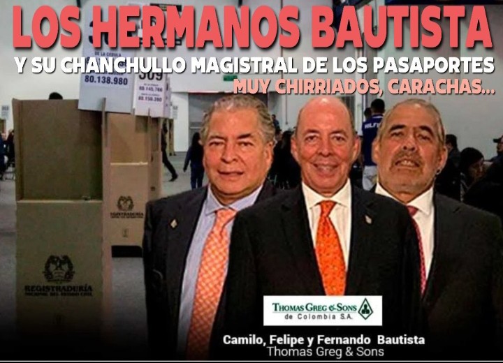 Mamertos0's tweet image. Cada vez se destapa más la olla podrida de los pasaportes en Colombia, la empresa criolla con nombre de compañía inglesa pertenece a los hermanos Bautista que estuvieron presos en EEUU por fraude, también manejaron los pasados judiciales en el DAS y lo más preocupante tiene un