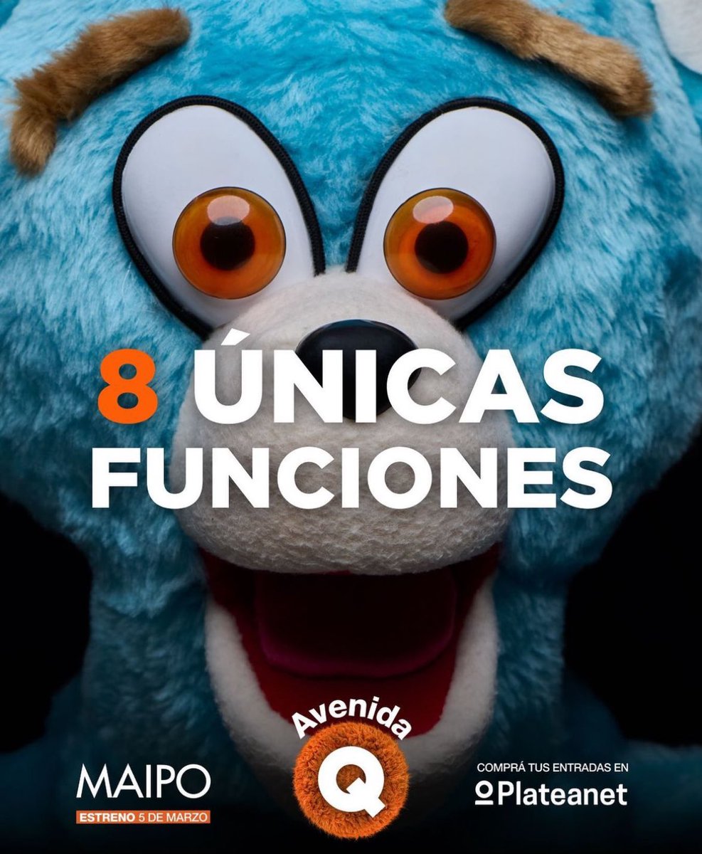 Este martes 5 de marzo estrena #AvenidaQ en el Maipo! Todos los martes a las 20:30, 8 únicas funciones! 
🎟️ Entradas a través de <a href="/Plateanet/">Plateanet</a> plateanet.com/obra/27990?obr… 

⚠️ Espectáculo para mayores de 16