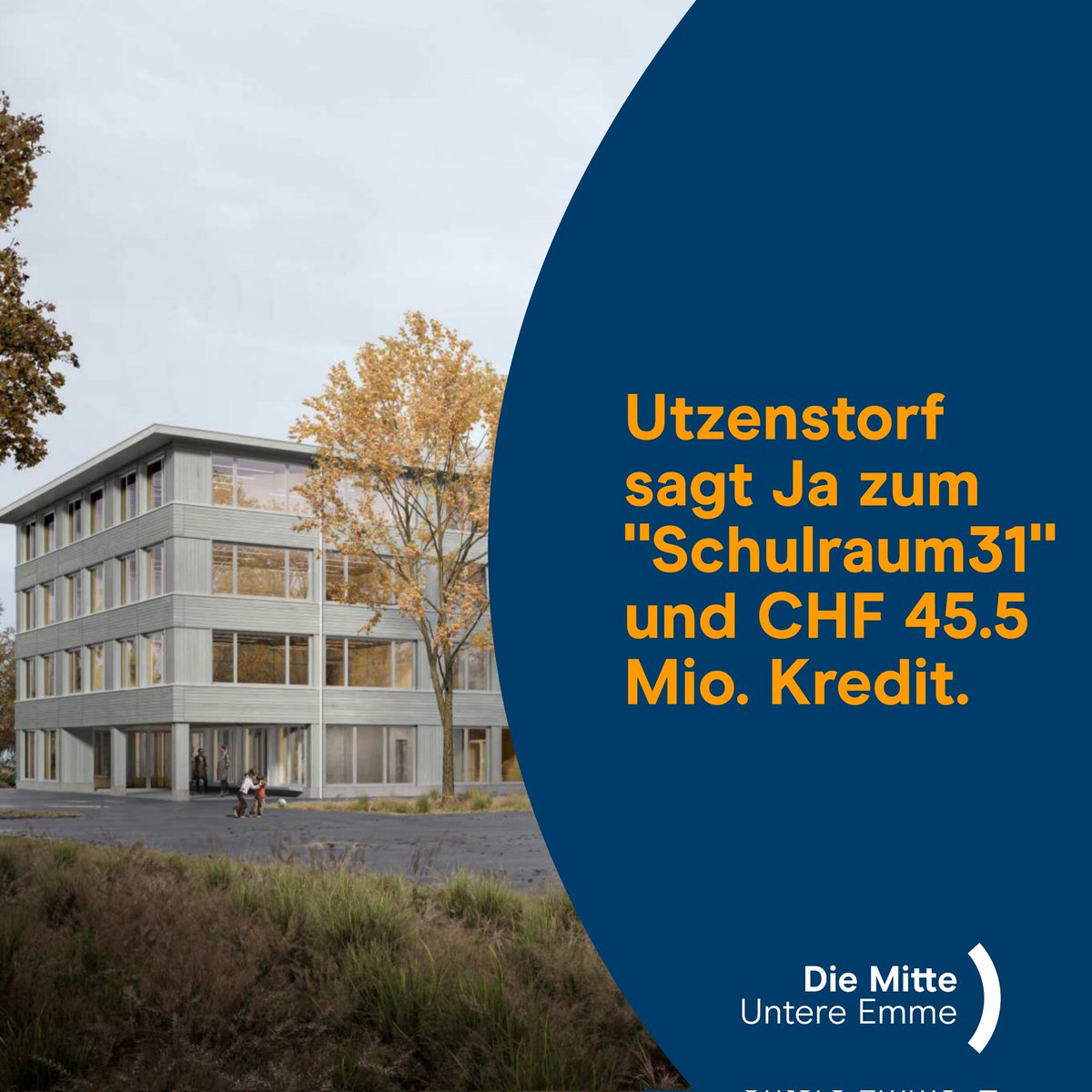 Über 60% Zustimmung zum Kredit für den "Schulraum31". Herzlichen Dank an alle Stimmberechtigte in #Utzenstorf! #DieMitte #UntereEmme