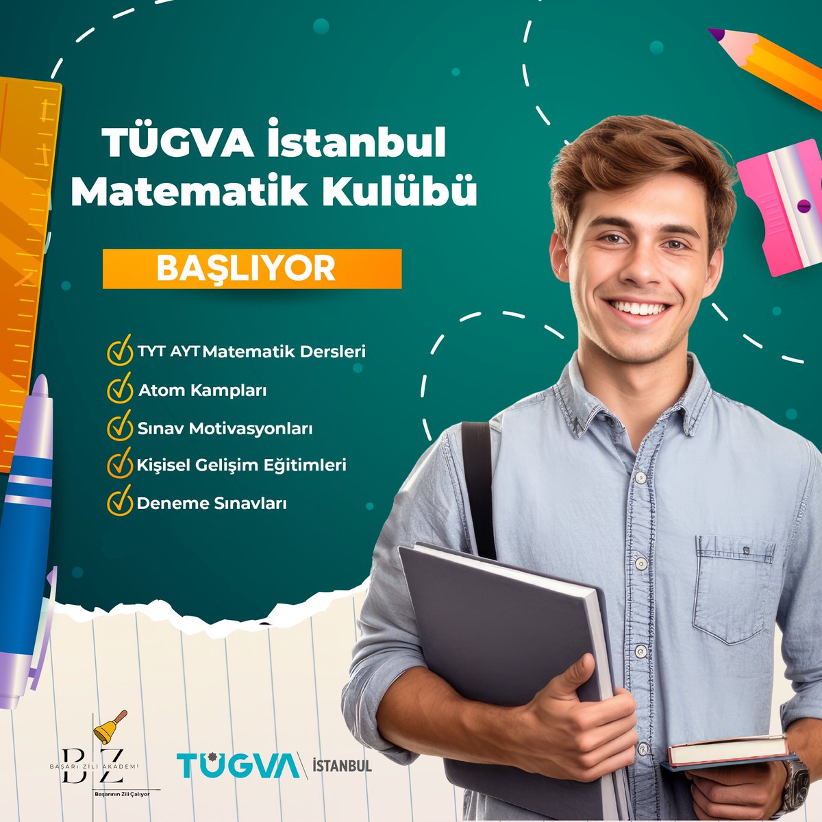 tugvaistanbul's tweet photo. 💥 Üniversite sınavına hazırlanan öğrencilere yönelik matematik dersleri, kamplar ve deneme sınavları ile matematik artık sorun değil!

Çünkü TÜGVA İstanbul Matematik Kulübü başlıyor! ✏️ 📚 

Başvuru için:
📲 https://t.co/tIaMkSnOGo https://t.co/9XGftdTyKy