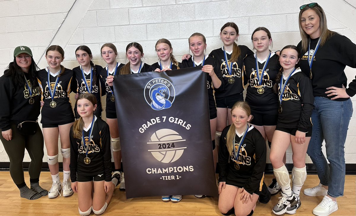 Congratulations to my @bjhsaxons #grade7 #volleyballteam We won gold today in Tier 1 of the #pythons invitational! 🥇💛🖤 Great job to all the teams that played! 👏👏