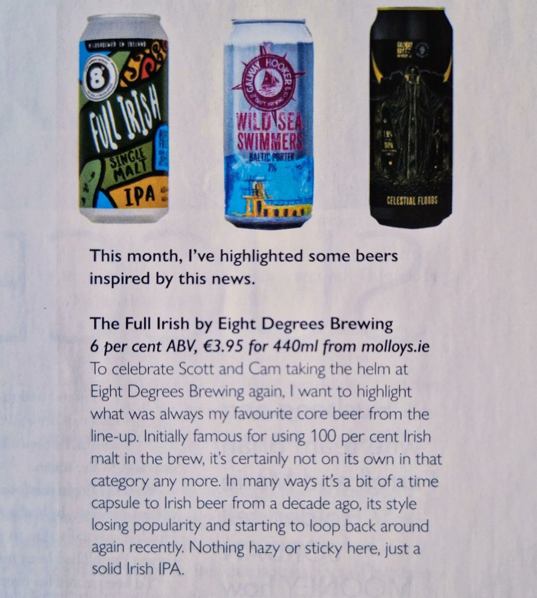 Thanks to Dean Carroll for featuring #FullIrishIPA - which celebrates its 10th birthday this Easter! - in @foodandwineIE alongside fellow early adopters in the #irishmicrobrewery world @galwaybeer & @HookerBrewery. 

Find #foodandwineireland in today's @businessposthq.