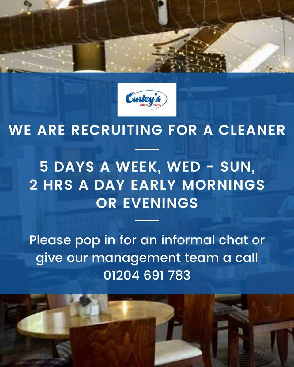 We are recruiting!!!

#curleysdiningrooms #horwich #boltonjobs