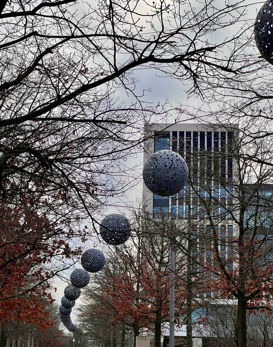 #metalworkThursday - there are 86 perforated steel lighting globes hanging above the South Plaza at the Olympic Park in East London - installed as part of the post-games landscaping in 2014