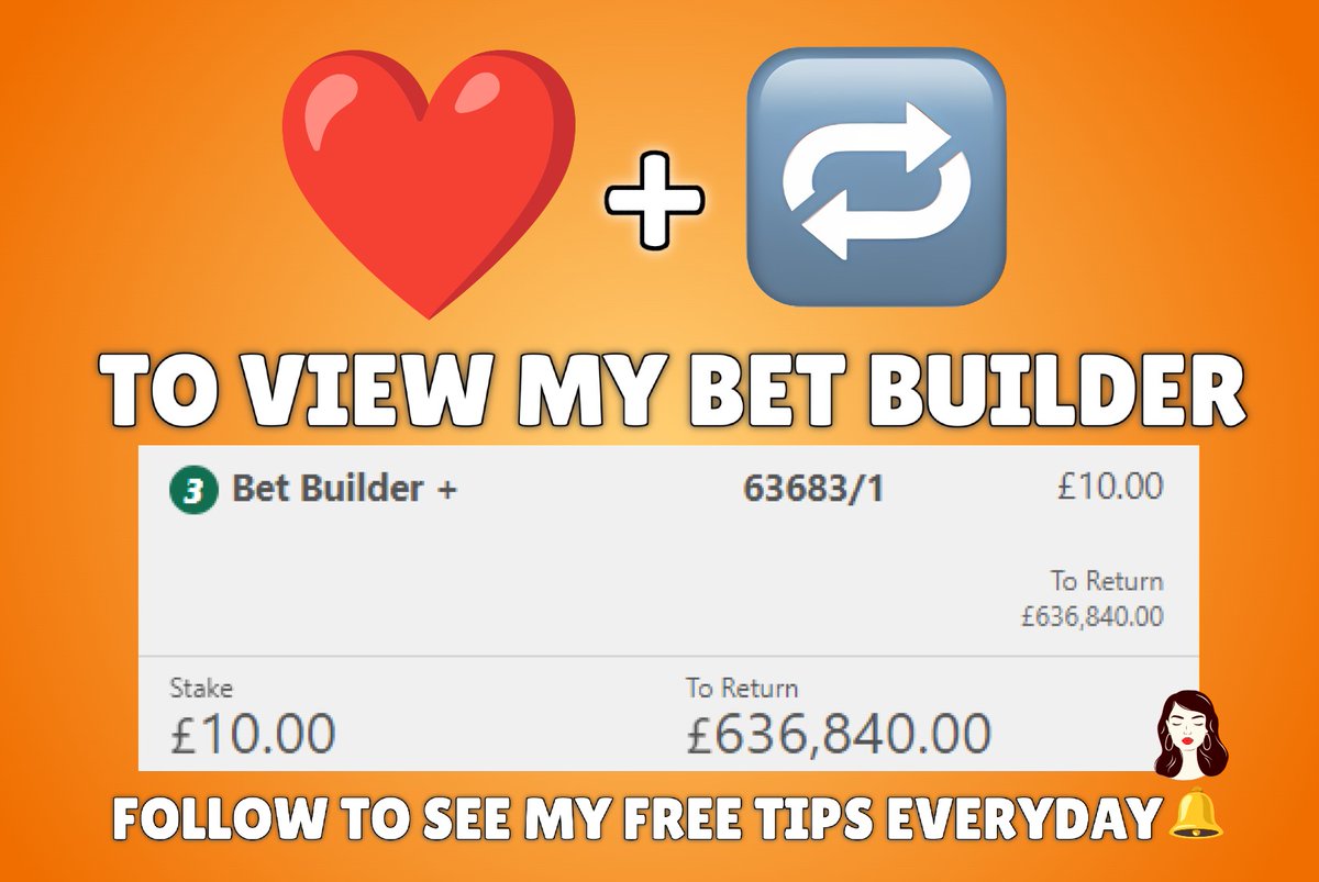 Who wants me to post this 63681/1 WILDSHOT bet builder TONIGHT?🔥 If this tweet gets 1,000 ❤️ + retweets I'll post my bet builders! 👀 £10 returns £630,000 🤑 Anybody fancy winning £630,000 tonight? 😜 You must drop me a follow to receive my bet builders tonight 🔔