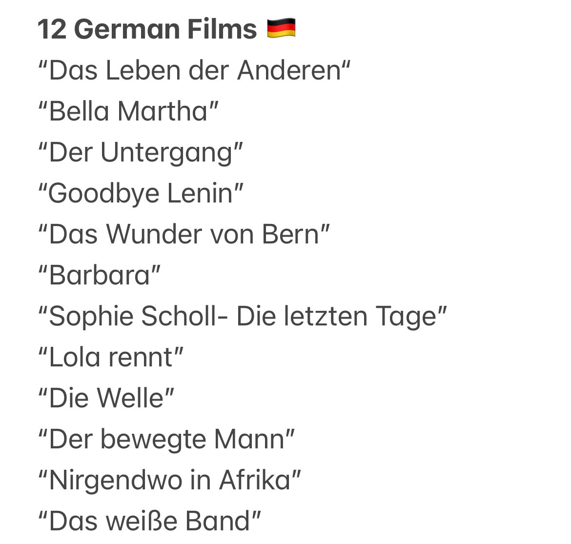 Inspired by @conorsmurf’s tweet seeking suggestions for Irish films in English to study in class, here are some films I use in French 🇫🇷 & German 🇩🇪 classes/lectures. It depends on students’ ages/levels of course. Any suggestions welcome! @germanteachers @AIPLF_Ireland @ftaire